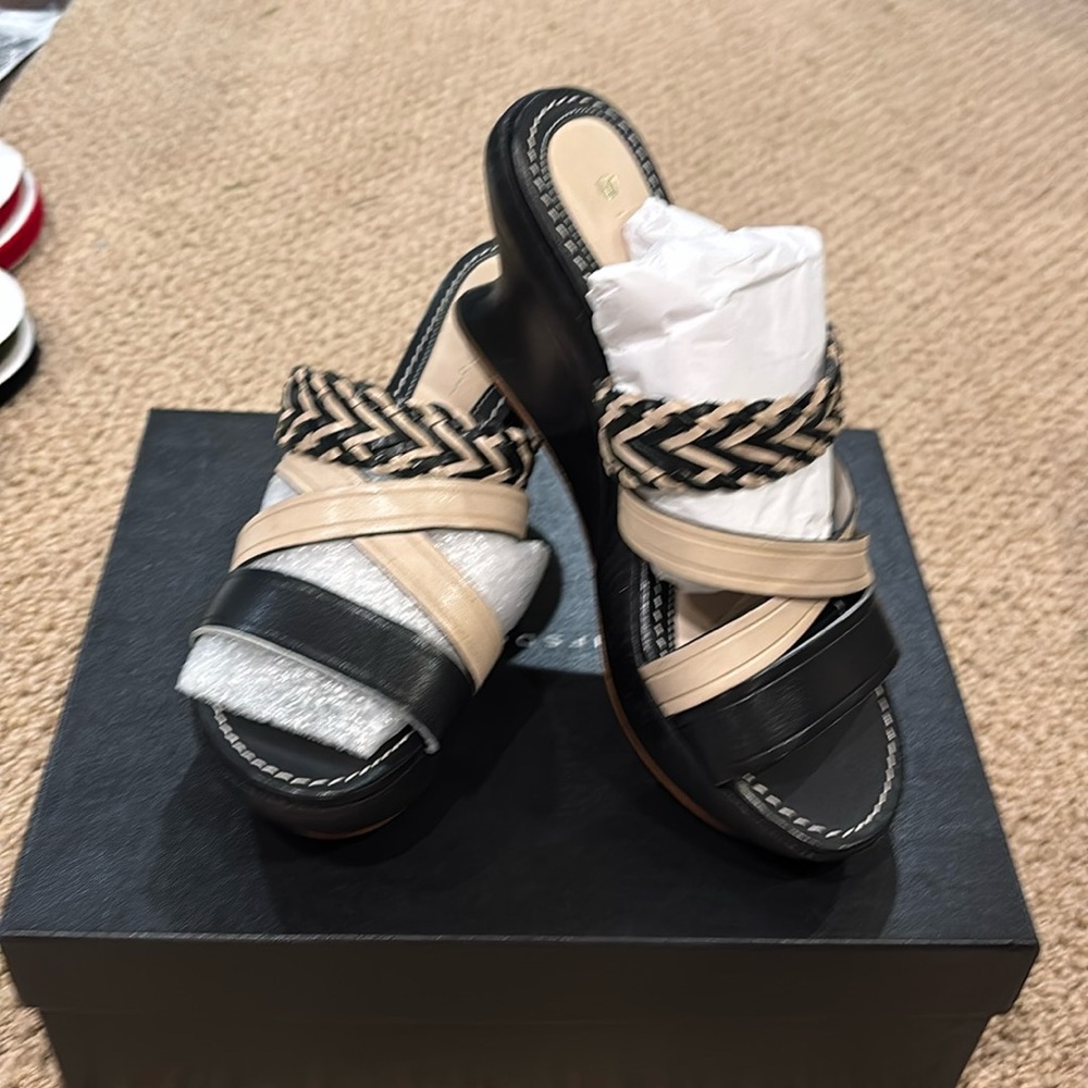 Anthropologie Leifsdottir $298 wedge sandals high heels woven braided 8.5 (39)